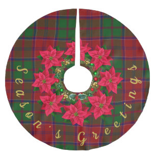Tartan Christmas Season's Greeting Poinsettia Brushed Polyester Tree Skirt