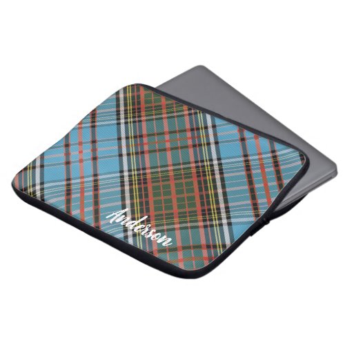 Tartan Clan Anderson Plaid Light Blue Check Custom Laptop Sleeve