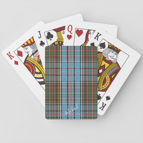 Tartan Clan Anderson Plaid Light Blue Check Poker Cards