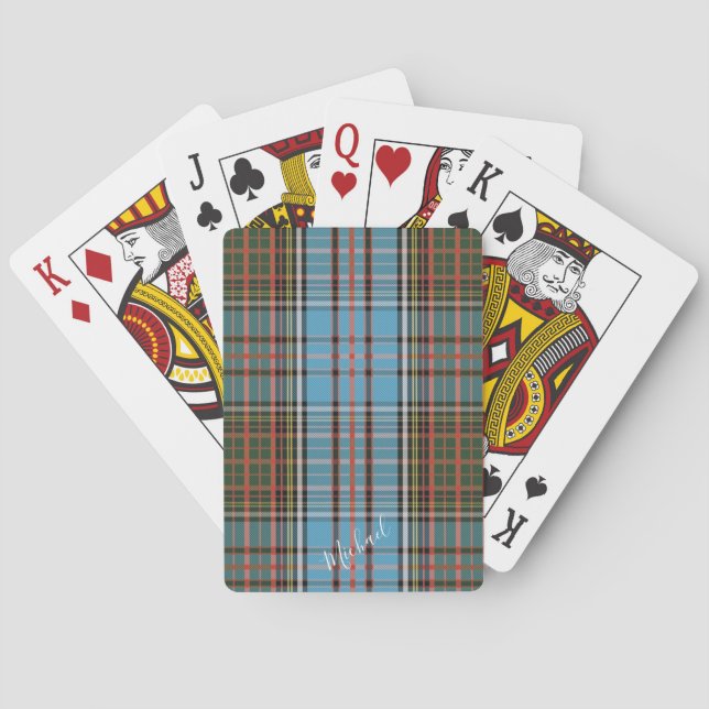 Tartan Clan Anderson Plaid Light Blue Check Poker Cards (Back)