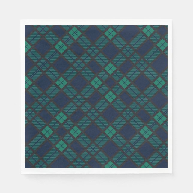 Tartan Clan Black Watch Green Checkered Pattern Napkins (Front)