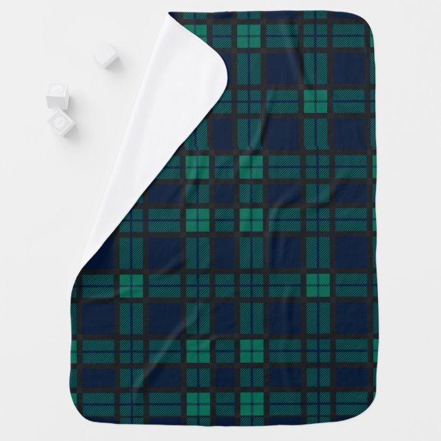 Tartan Clan Black Watch Plaid Blue Green Check Baby Blanket (In Situ)