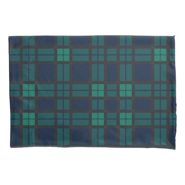 Tartan Clan Black Watch Plaid Blue Green Check Pillow Case (Front-Left)