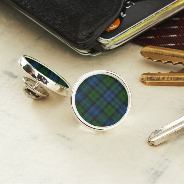 Tartan Clan Campbell Military Plaid Green Check Lapel Pin (In Situ)