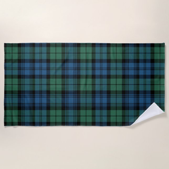 Tartan Clan Campbell Plaid Blue Green Checkered Beach Towel (Front)