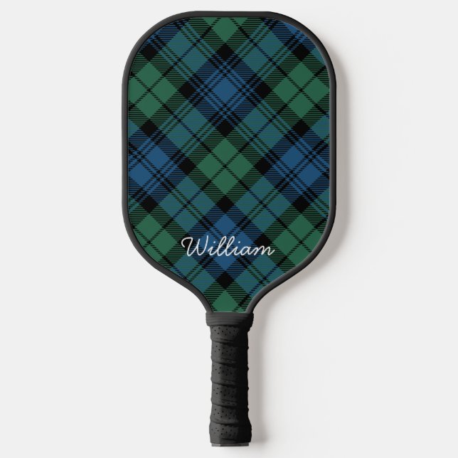 Tartan Clan Campbell Plaid Blue Green Rustic Pickleball Paddle (Front)