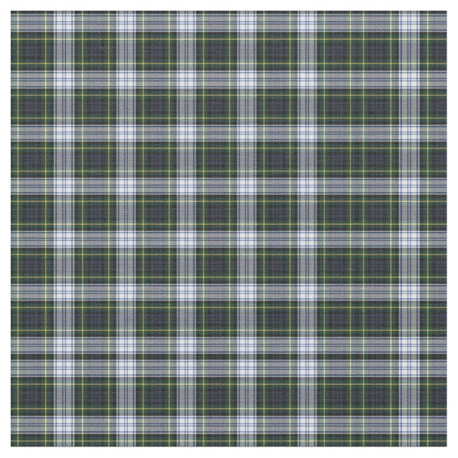Tartan Clan Gordon Plaid Pattern White Blue Green Fabric (Close Up)