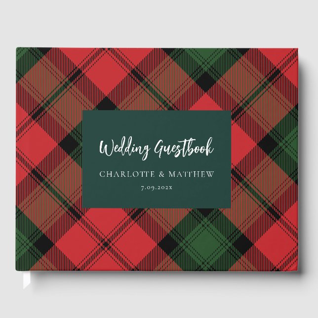 Tartan Clan Kerr Plaid Red Green Checkered Guest Book (Front)