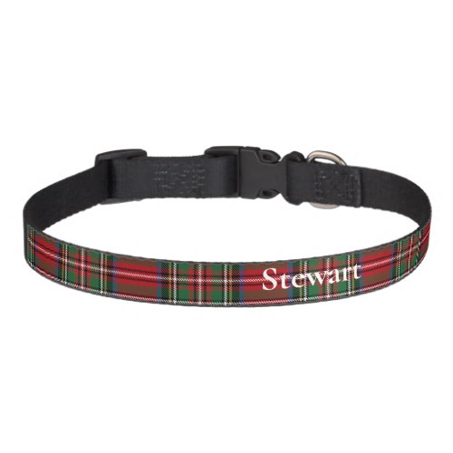 Tartan Clan Stewart Plaid Black Red Check Add Name Pet Collar