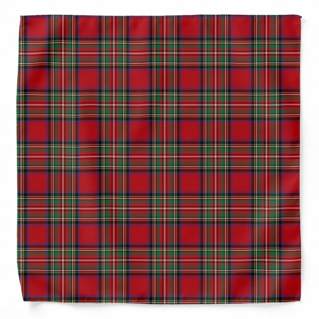 Tartan Clan Stewart Plaid Black Red Check Pattern Bandana (Front)