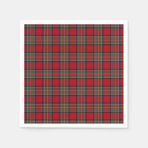 Tartan Clan Stewart Plaid Black Red Check Pattern Napkins