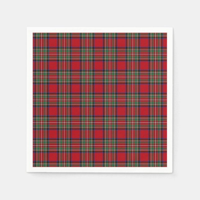 Tartan Clan Stewart Plaid Black Red Check Pattern Napkins (Front)