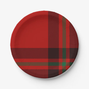 Tartan Clan Stewart Plaid Black Red Check Pattern Paper Plates