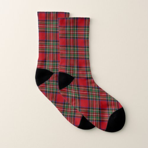 Tartan Clan Stewart Plaid Black Red Check Pattern Socks