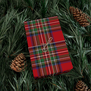 Tartan Clan Stewart Plaid Black Red Check Pattern Wrapping Paper