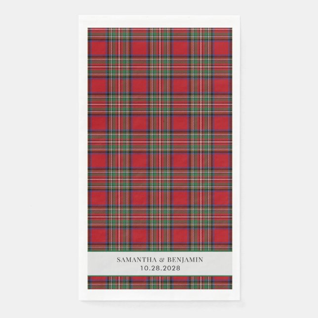 Tartan Clan Stewart Plaid Black Red Custom Wedding Paper Guest Towels (Front)