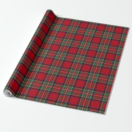 Tartan Clan Stewart Plaid Black Red Rustic Wrapping Paper