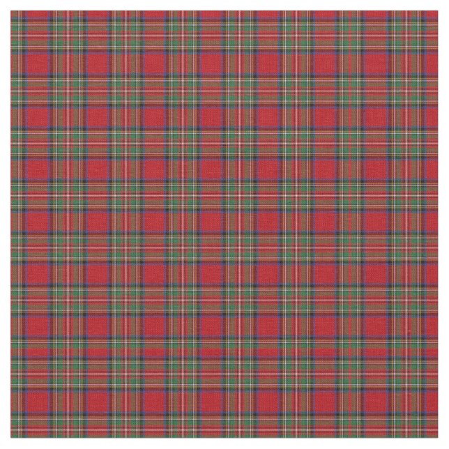 Tartan Clan Stewart Plaid Pattern Red Green Check Fabric (Close Up)