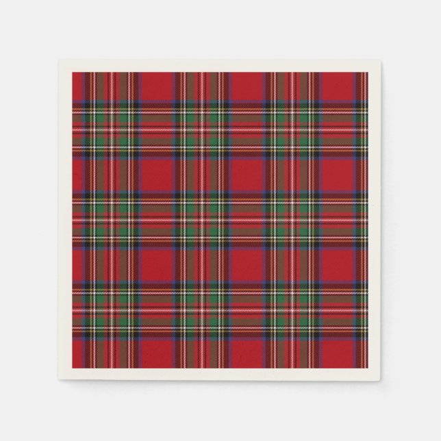 Tartan Clan Stewart Plaid Red Check Holiday Paper Napkins (Front)