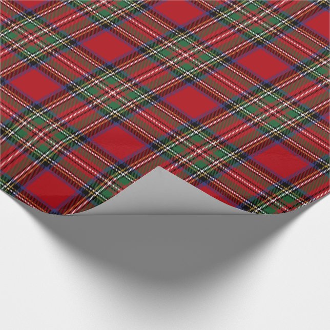 Tartan Clan Stewart Plaid Red Green Check Holiday Wrapping Paper (Corner)