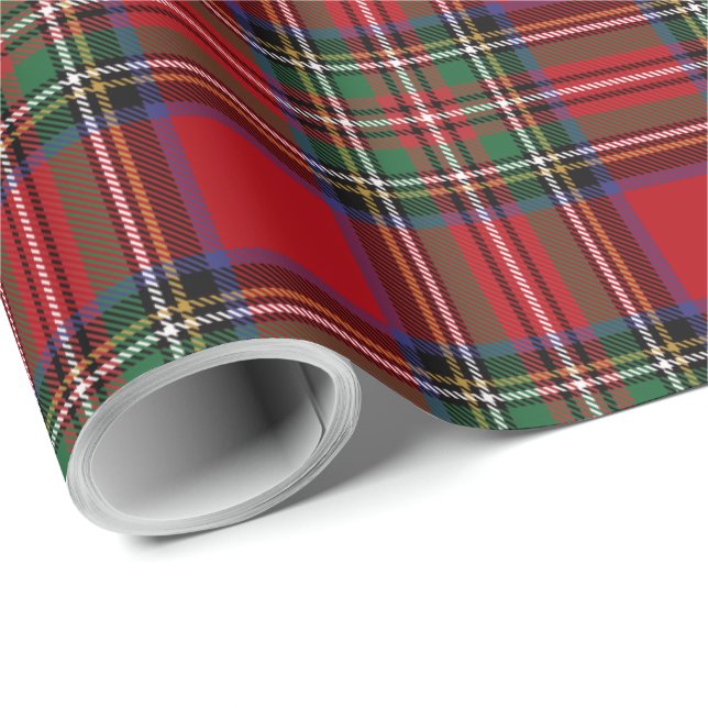 Tartan Clan Stewart Plaid Red Green Check Rustic Wrapping Paper (Roll Corner)
