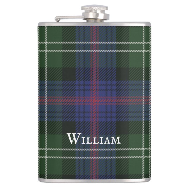 Tartan Clan Sutherland Plaid Green Black Rustic Flask (Front)