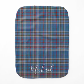 Tartan Clan Thompson Plaid Blue Gray Check Custom Baby Burp Cloth