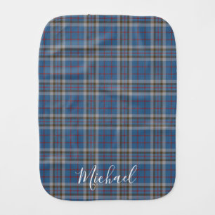 Tartan Clan Thompson Plaid Blue Gray Check Custom Baby Burp Cloth