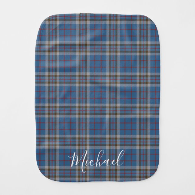 Tartan Clan Thompson Plaid Blue Gray Check Custom Baby Burp Cloth (Front)