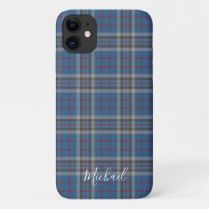 Tartan Clan Thompson Plaid Blue Gray Personalized iPhone 11 Case