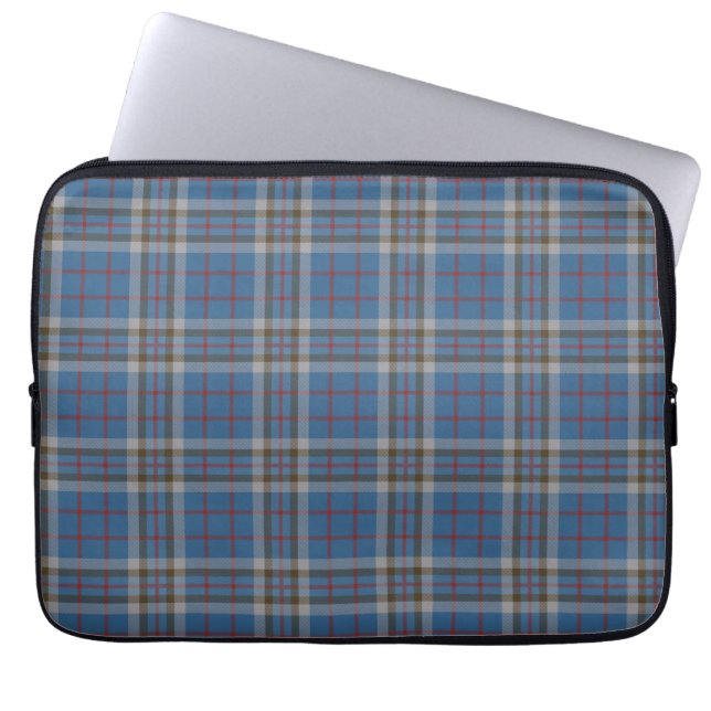 Tartan Clan Thompson Plaid Gray Blue Checkered Laptop Sleeve (Front)