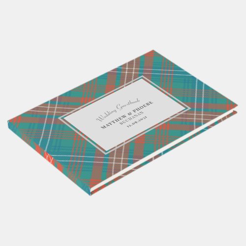 Tartan Clan Wilson Plaid Orange Turquoise Check Guest Book