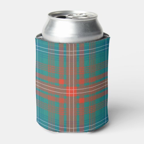 Tartan Clan Wilson Plaid Turquoise Orange Pattern Can Cooler