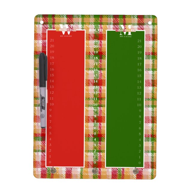 Tartan Cornhole Scoreboard Dry Erase Board (Front)