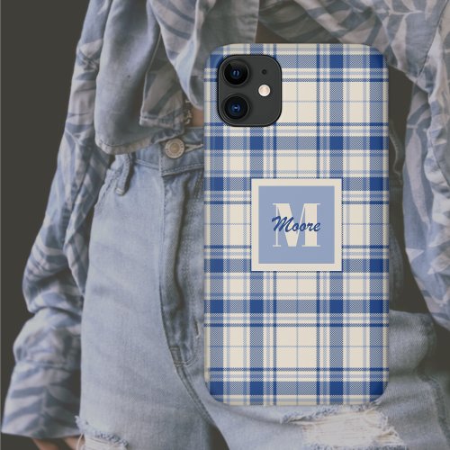 Tartan _ Dark Blue Cream Background _ Phone Case