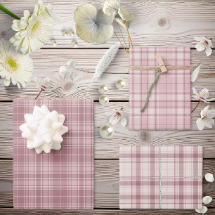 Tartan - Dark to Light Pink Cement White Different Wrapping Paper Sheets
