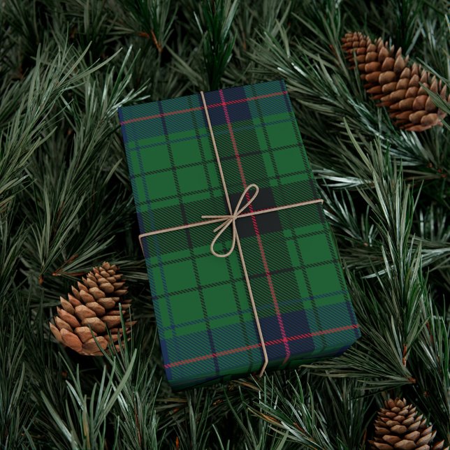 Tartan Davidson Plaid Green Black Blue Wrapping Paper (Plaid Green Check Clan Davidson Tartan Wrapping Paper)
