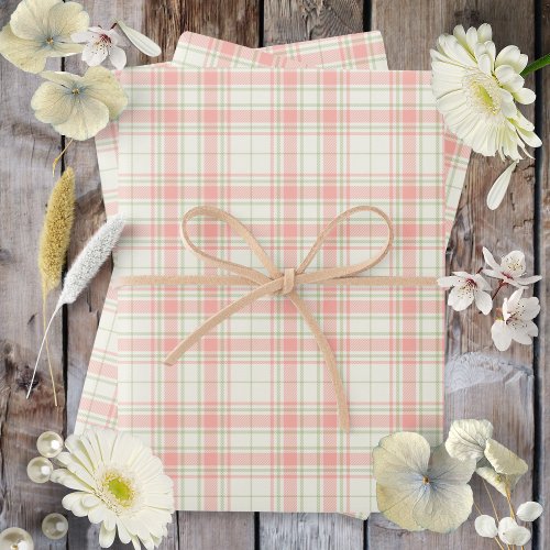 Tartan _Deep Pink_Sage Green_Extra Light Ivory Wrapping Paper Sheets