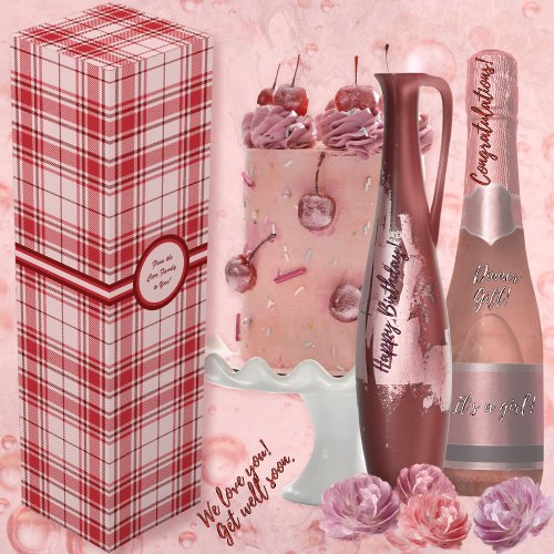 Tartan _ Deep Red Light Red and Pastel Pink Wine Box