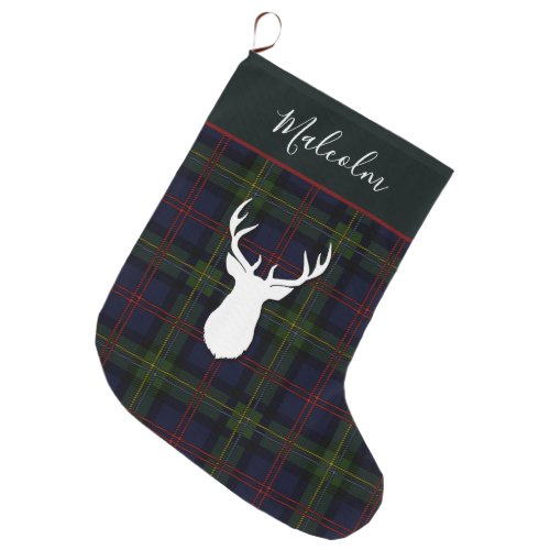 Tartan Deer Plaid Clan Malcolm Deer Custom Large Christmas Stocking