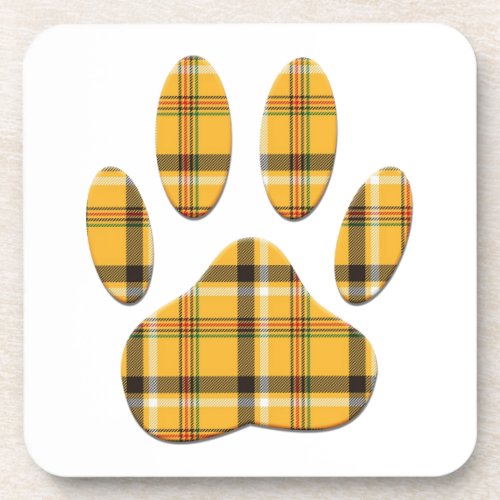 Tartan Dog Paw Print Beverage Coaster