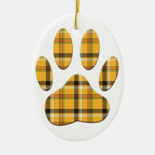 Tartan Dog Paw Print Ceramic Ornament