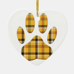 Tartan Dog Paw Print Ceramic Ornament