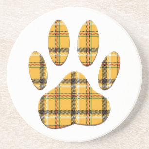 Tartan Dog Paw Print Drink Coaster