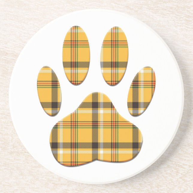 Tartan Dog Paw Print Drink Coaster (Front)