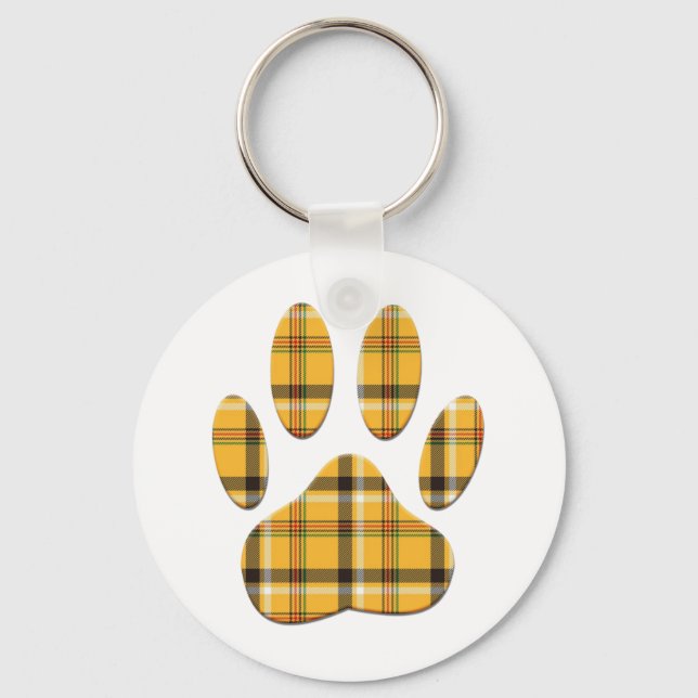 Tartan Dog Paw Print Keychain (Front)