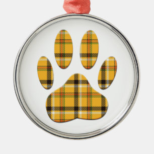 Tartan Dog Paw Print Metal Ornament