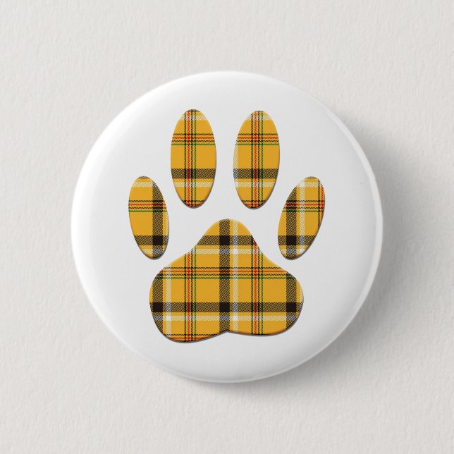 Tartan Dog Paw Print Pinback Button (Front)