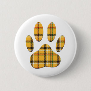 Tartan Dog Paw Print Pinback Button