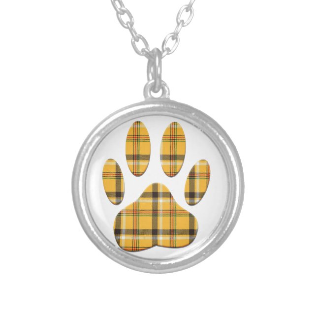 Tartan Dog Paw Print Silver Plated Necklace (Front)